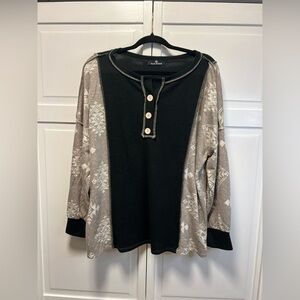 RAE MODE Aztec Print Long Sleeve Shirt Size Women’s 1XL Color Black, Tan,Cream